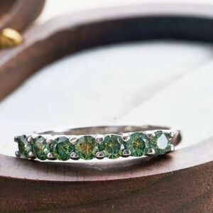 Sterling Silver Green Moissanite Ring Size 6